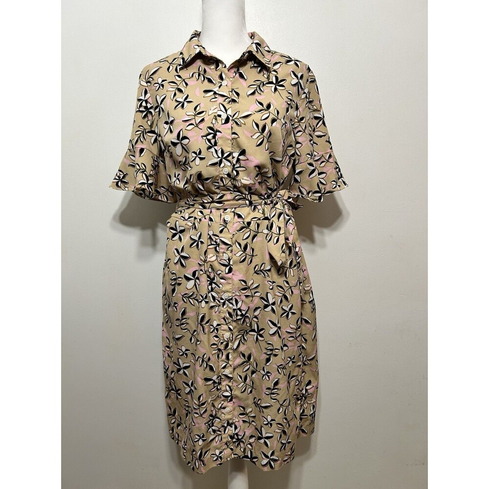 Banana Republic Factory Floral Button Up Shirt Dress Womens Size 6 Tan Pink